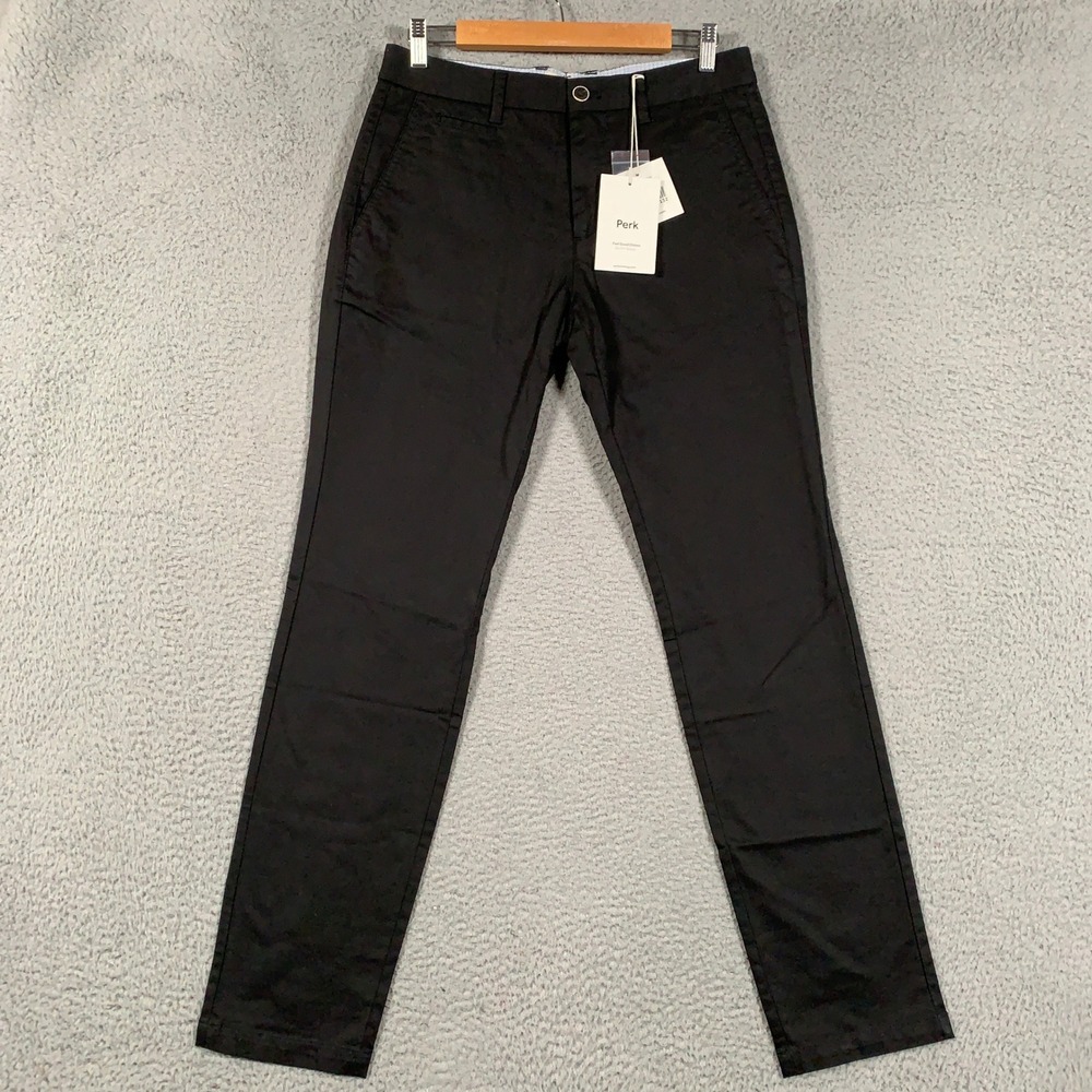 Perk Feel Good Chinos Pant Mens 31x32 Solid Black Slim Stretch Cotton Flat Front